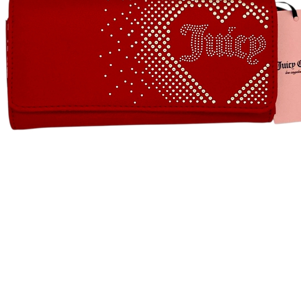 Juicy Couture Cool Red Lovely Day Heart Studded Clutch Wallet Zip Pocket